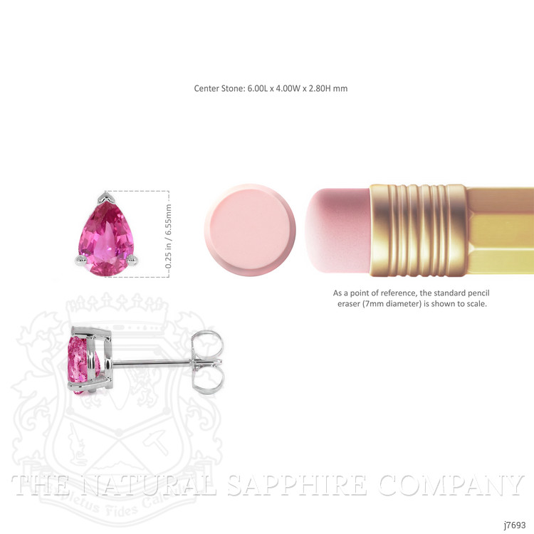 0.90 Ct.Tw. Pink Sapphire Studs Earrings, 14K White Gold