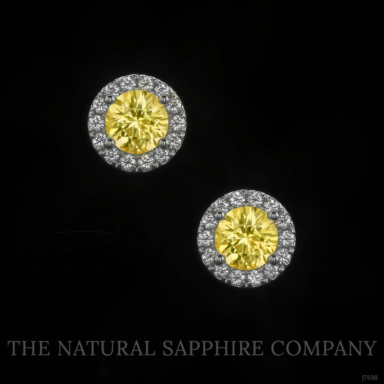 0.45 Ct.Tw. Yellow Sapphire and Natural Diamond Pave Earrings, 18K White Gold