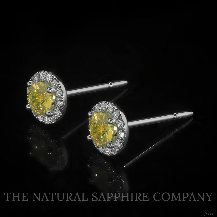 0.45 Ct.Tw. Yellow Sapphire and Natural Diamond Pave Earrings, 18K White Gold