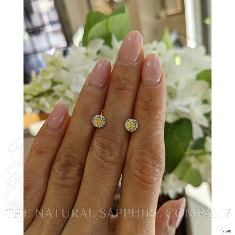 0.45 Ct.Tw. Yellow Sapphire and Natural Diamond Studs Earrings, 18K White Gold