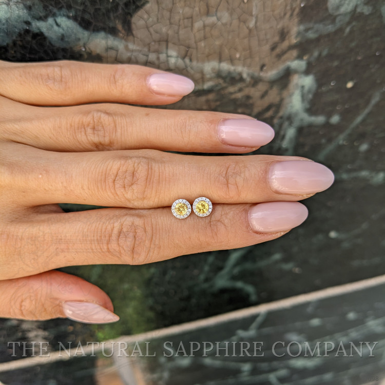 0.45 Ct.Tw. Yellow Sapphire and Natural Diamond Studs Earrings, 18K White Gold