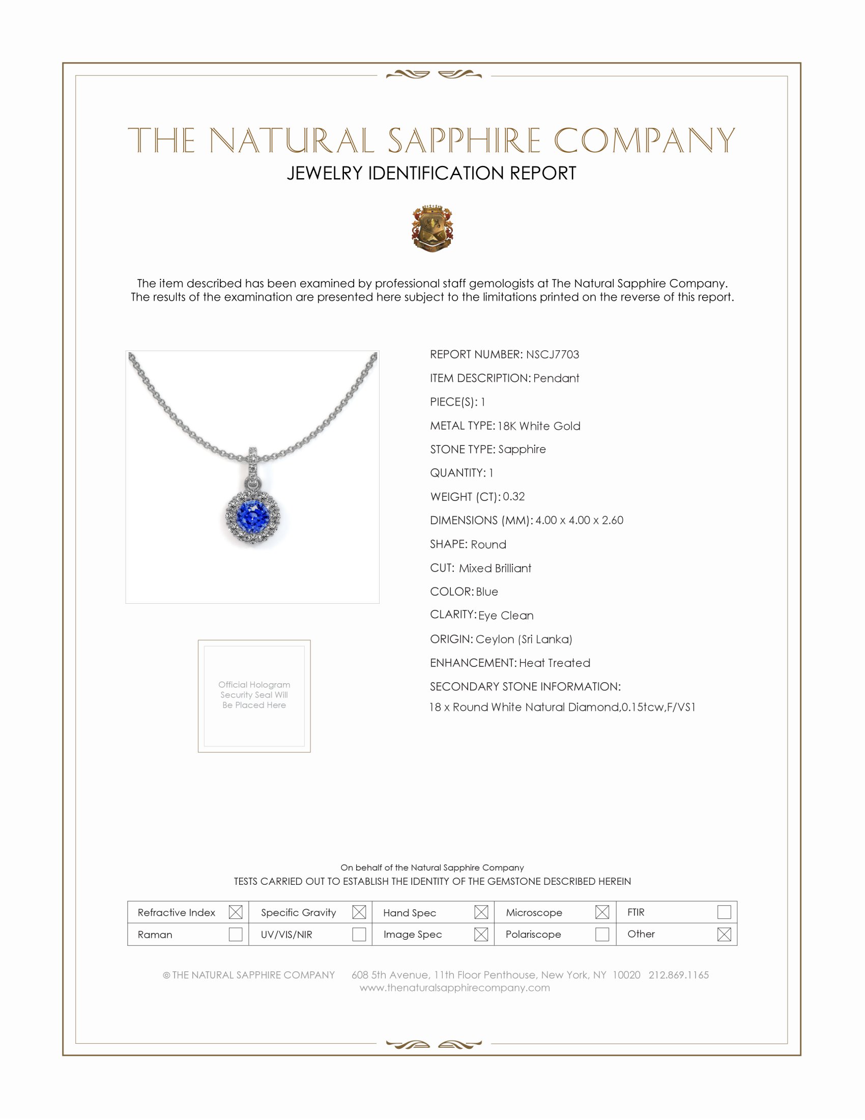 0.32 Ct. Blue Sapphire and Natural Diamond Pave Pendant, 18K White Gold