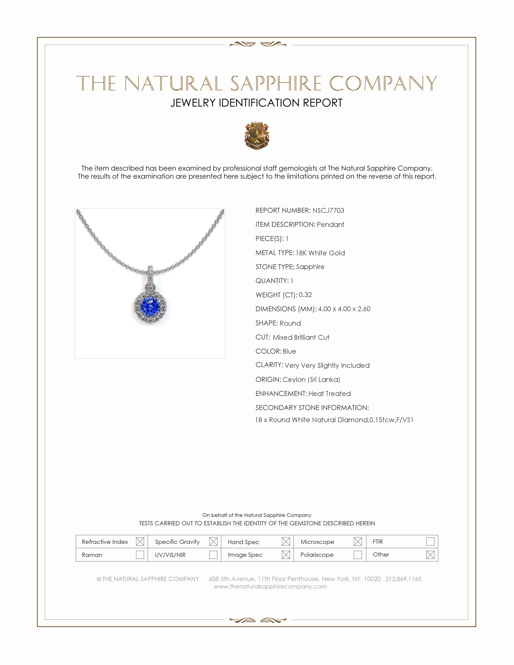 0.32 Ct. Blue Sapphire and Natural Diamond Pave Pendant, 18K White Gold