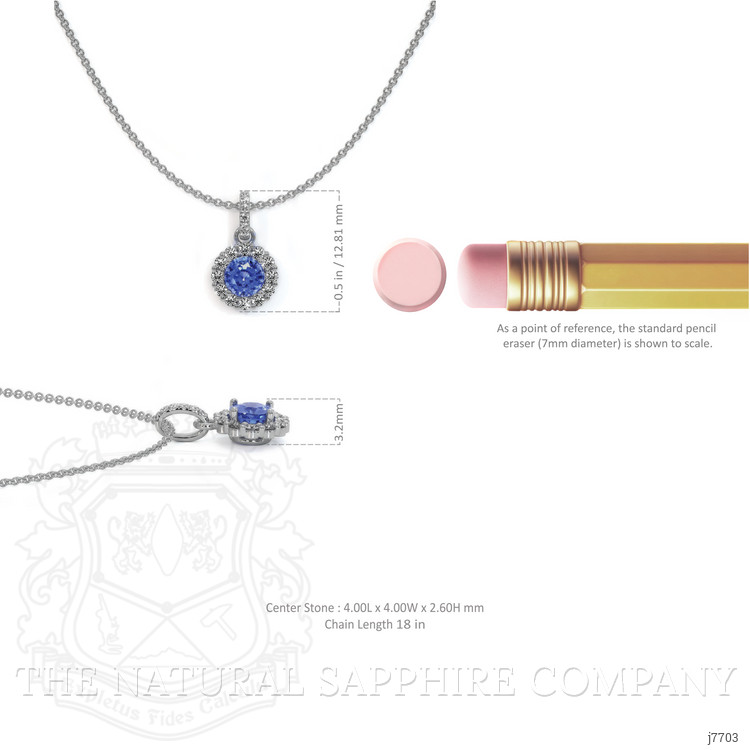 0.32 Ct. Blue Sapphire and Natural Diamond Pave Pendant, 18K White Gold