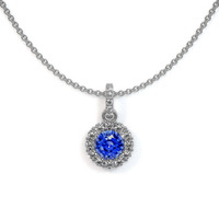 0.32 Ct. Sapphire Natural Diamond Pave Pendant, 18K White Gold Video