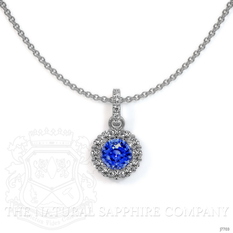 0.32 Ct. Blue Sapphire and Natural Diamond Pave Pendant, 18K White Gold