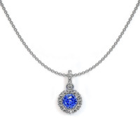 0.32 Ct. Blue Sapphire and Natural Diamond Pave Pendant, 18K White Gold Image