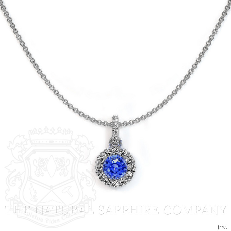 0.32 Ct. Blue Sapphire and Natural Diamond Pave Pendant, 18K White Gold
