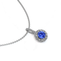 0.32 Ct. Blue Sapphire and Natural Diamond Pave Pendant, 18K White Gold Image