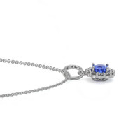 0.32 Ct. Blue Sapphire and Natural Diamond Pave Pendant, 18K White Gold Image
