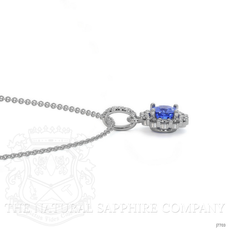 0.32 Ct. Blue Sapphire and Natural Diamond Pave Pendant, 18K White Gold