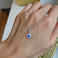 0.32 Ct. Blue Sapphire and Natural Diamond Pave Pendant, 18K White Gold Life Style