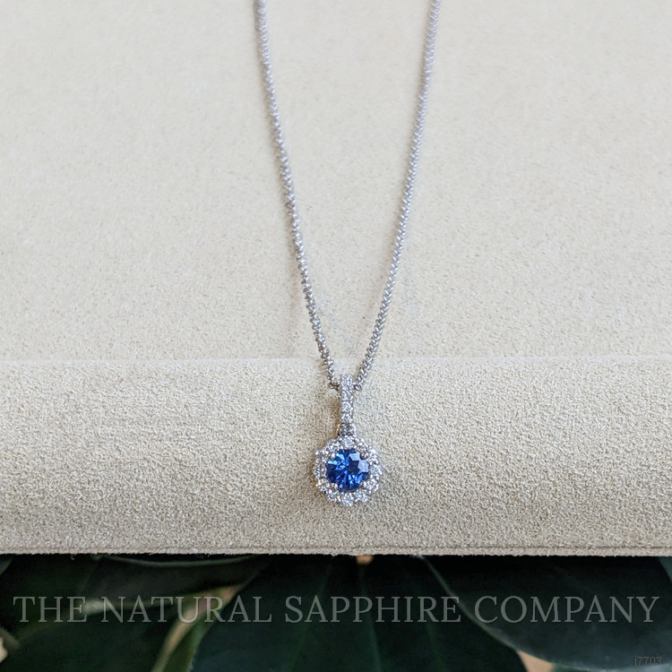 0.32 Ct. Blue Sapphire and Natural Diamond Pave Pendant, 18K White Gold