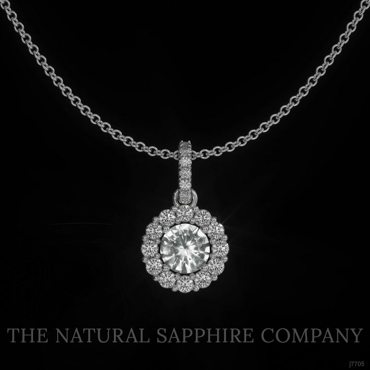 0.30 Ct. White Sapphire and Natural Diamond Pave Pendant, 18K White Gold
