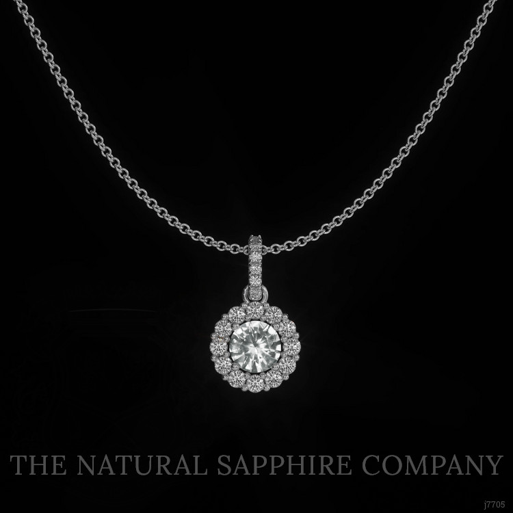0.30 Ct. White Sapphire and Natural Diamond Pave Pendant, 18K White Gold