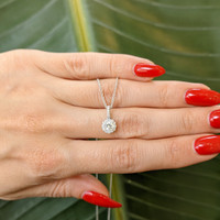 0.30 Ct. White Sapphire and Natural Diamond Pave Pendant, 18K White Gold Life Style