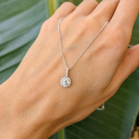 0.30 Ct. White Sapphire and Natural Diamond Pave Pendant, 18K White Gold Life Style