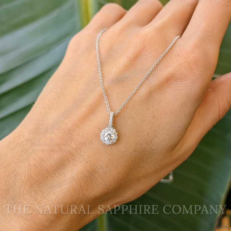 0.30 Ct. White Sapphire and Natural Diamond Pave Pendant, 18K White Gold