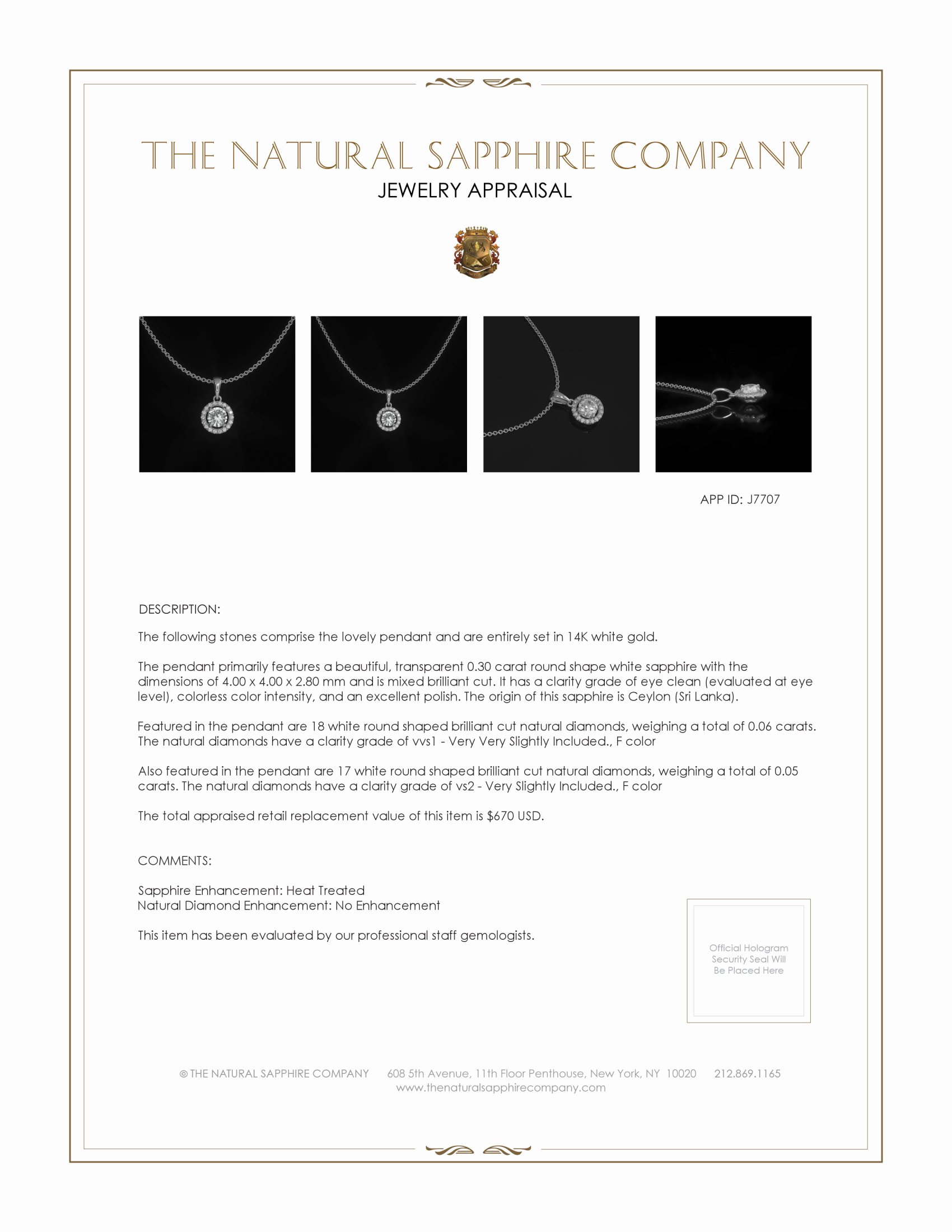 0.30 Ct. White Sapphire Pave Pendant, 14K White Gold