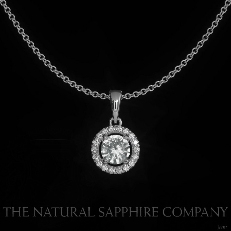 0.30 Ct. White Sapphire and Natural Diamond Pave Pendant, 14K White Gold
