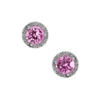 0.85 Ct.Tw.Total Carat Weight Pink Sapphire and Natural Diamond Pave Earrings, 18K White Gold Video