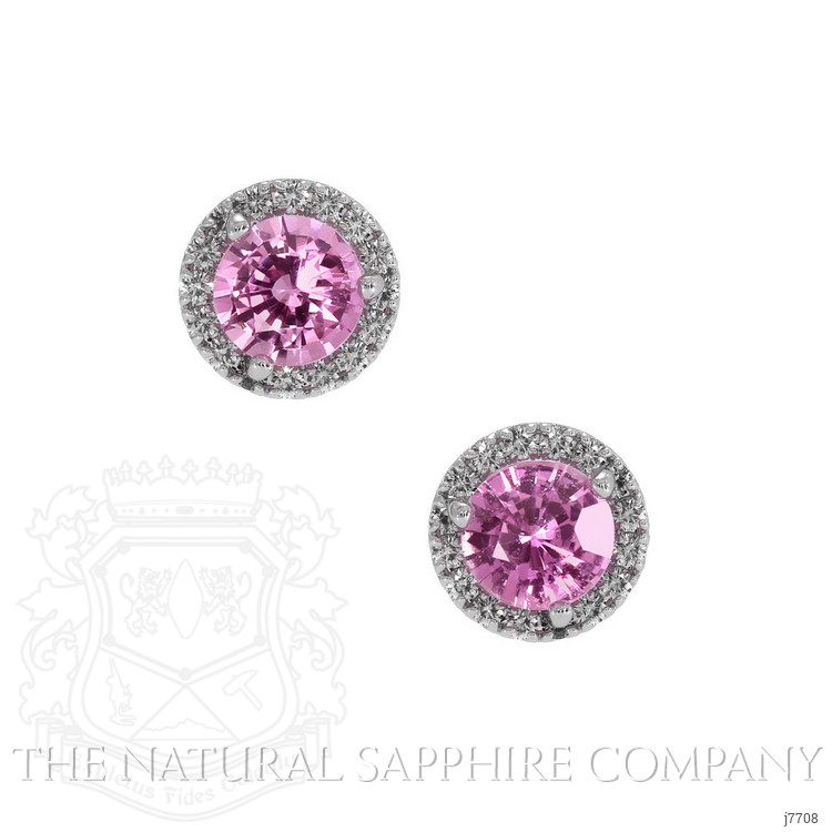 0.85 Ct.Tw. Pink Sapphire and Natural Diamond Pave Earrings, 18K White Gold