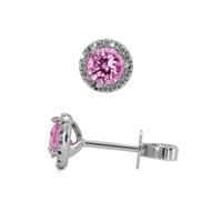 0.85&nbsp;Ct.Tw.Total Carat Weight Pink Sapphire and Natural Diamond Pave Earrings, 18K White Gold Image