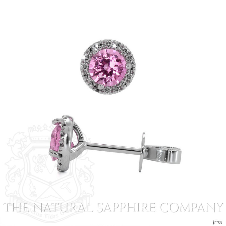 0.85 Ct.Tw. Pink Sapphire and Natural Diamond Pave Earrings, 18K White Gold