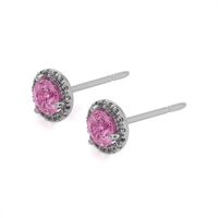0.85&nbsp;Ct.Tw.Total Carat Weight Pink Sapphire and Natural Diamond Pave Earrings, 18K White Gold Image