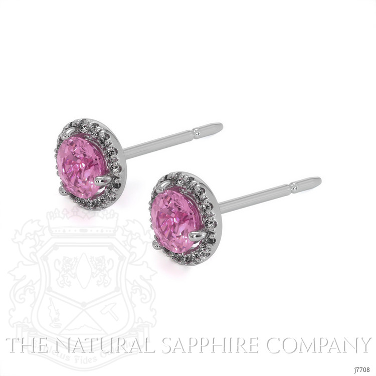 0.85 Ct.Tw. Pink Sapphire and Natural Diamond Pave Earrings, 18K White Gold