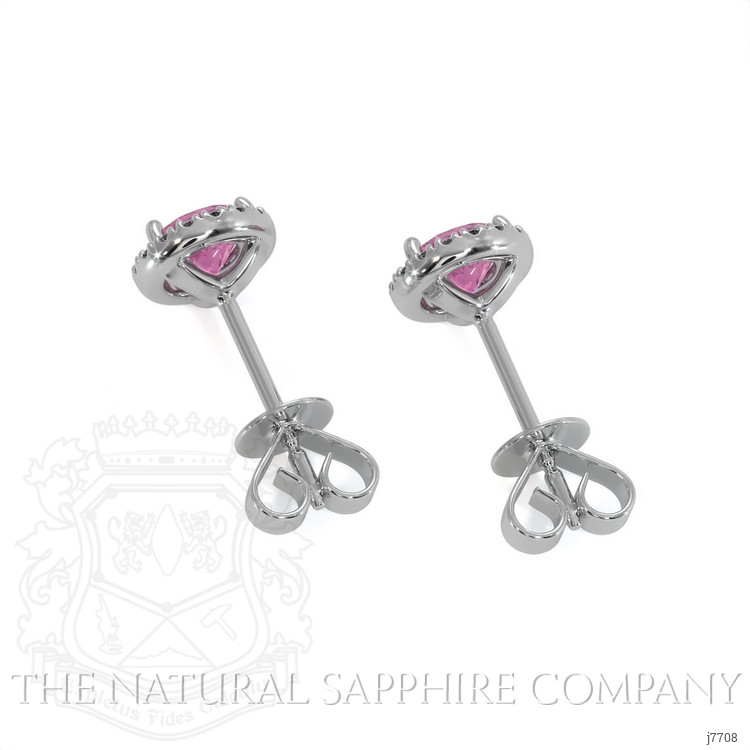 0.85 Ct.Tw. Pink Sapphire and Natural Diamond Pave Earrings, 18K White Gold