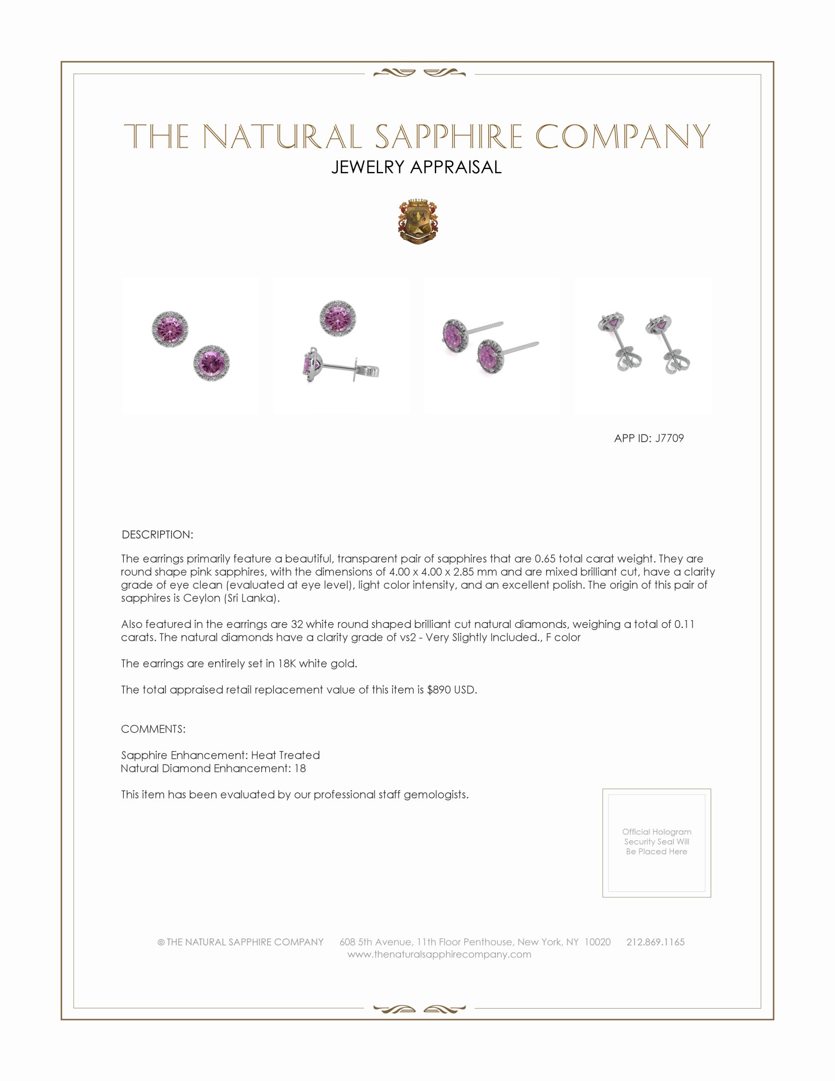 0.65 Ct.Tw. Pink Sapphire and Natural Diamond Pave Earrings, 18K White Gold