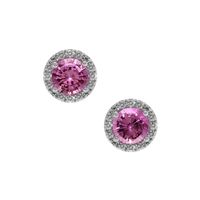 0.65 Ct.Tw. Pink Sapphire and Natural Diamond Pave Earrings, 18K White Gold Video