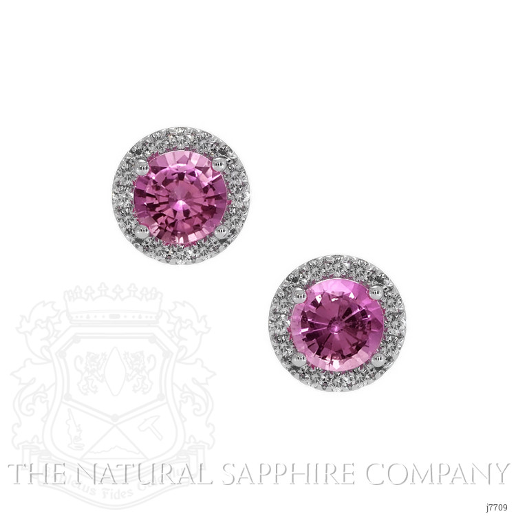 0.65 Ct.Tw. Pink Sapphire and Natural Diamond Pave Earrings, 18K White Gold