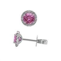 0.65 Ct.Tw. Pink Sapphire and Natural Diamond Pave Earrings, 18K White Gold Image