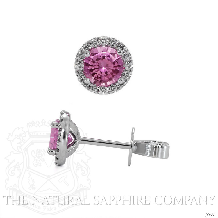 0.65 Ct.Tw. Pink Sapphire and Natural Diamond Pave Earrings, 18K White Gold