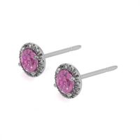 0.65 Ct.Tw. Pink Sapphire and Natural Diamond Pave Earrings, 18K White Gold Image