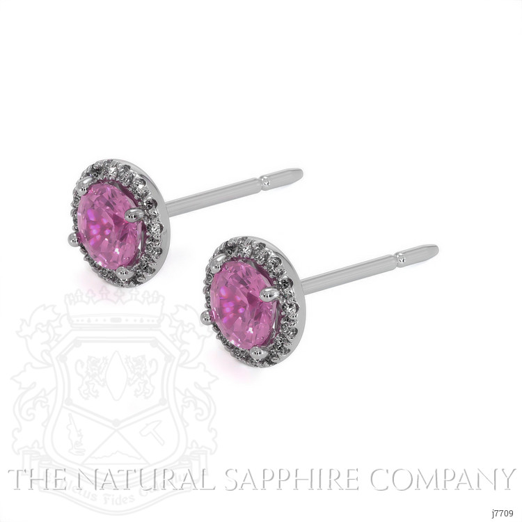 0.65 Ct.Tw. Pink Sapphire and Natural Diamond Pave Earrings, 18K White Gold