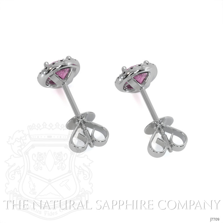 0.65 Ct.Tw. Pink Sapphire and Natural Diamond Pave Earrings, 18K White Gold