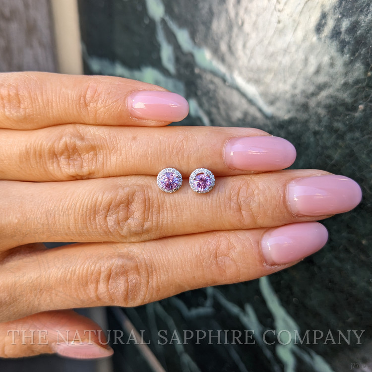 0.65 Ct.Tw. Pink Sapphire and Natural Diamond Pave Earrings, 18K White Gold