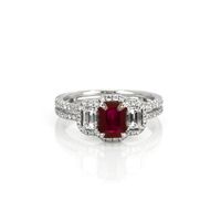 1.10 Ct. Ruby Natural Diamond Three Stone Ring, 18K White Gold Video