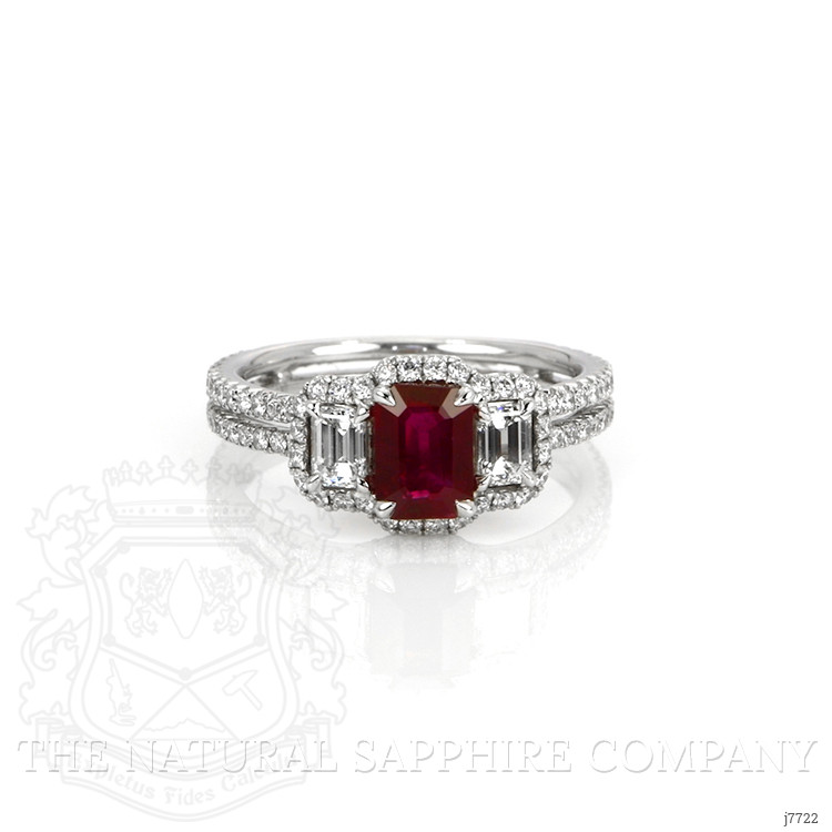 1.10 Ct. Ruby Natural Diamond Three Stone Ring, 18K White Gold