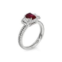 1.10 Ct. Ruby Natural Diamond Three Stone Ring, 18K White Gold Image