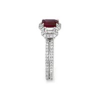 1.10 Ct. Ruby Natural Diamond Three Stone Ring, 18K White Gold Image