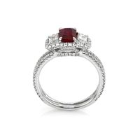 1.10 Ct. Ruby Natural Diamond Three Stone Ring, 18K White Gold Image