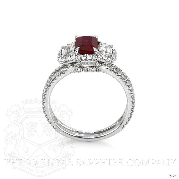 1.10 Ct. Ruby Natural Diamond Three Stone Ring, 18K White Gold