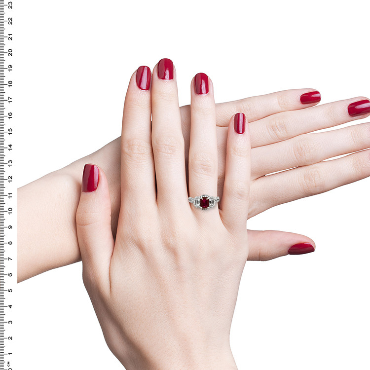 1.10 Ct. Ruby Natural Diamond Three Stone Ring, 18K White Gold