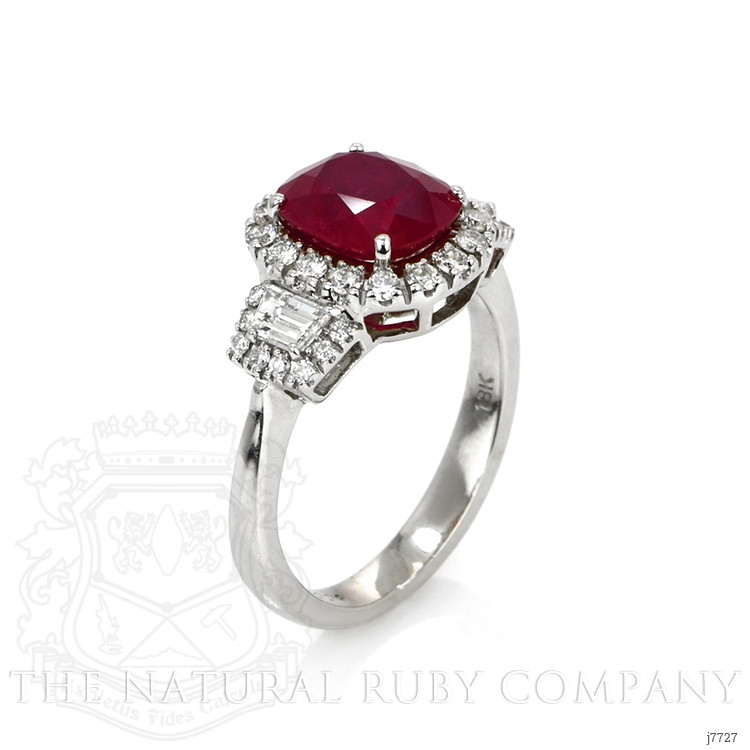 2.38 Ct. Ruby and Natural Diamond Three Stone Ring, 18K White Gold