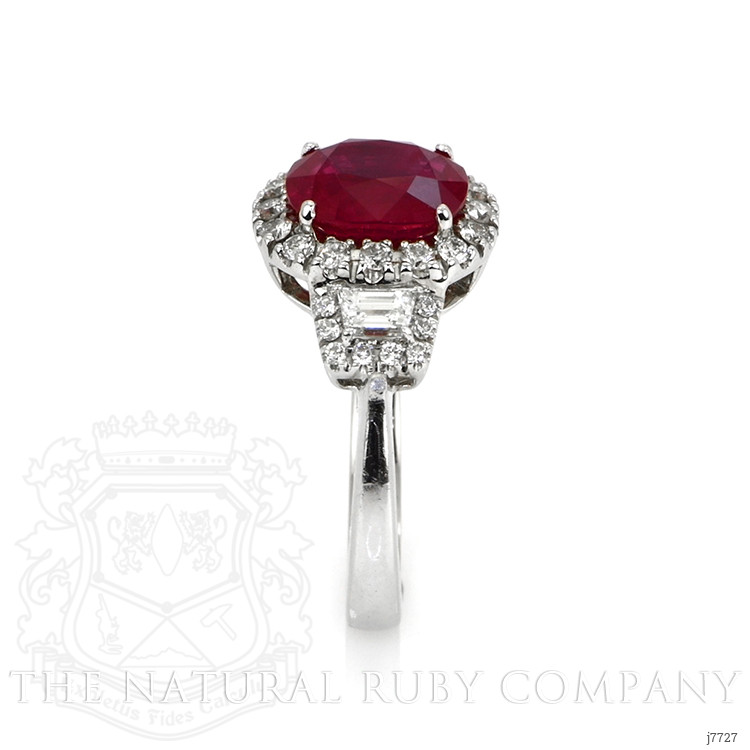 2.38 Ct. Ruby and Natural Diamond Three Stone Ring, 18K White Gold