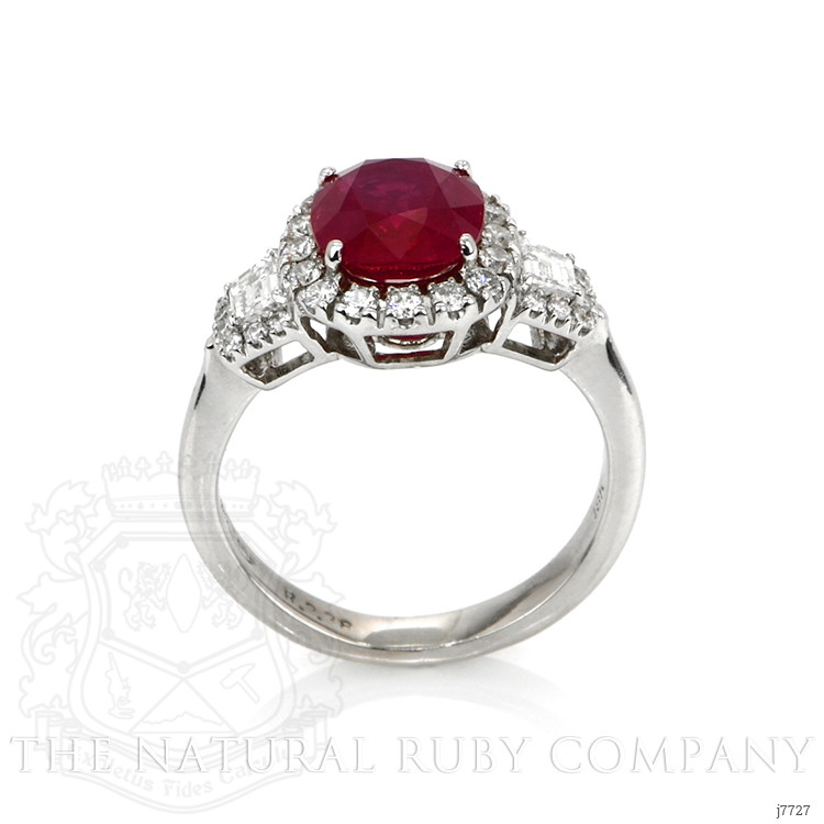 2.38 Ct. Ruby and Natural Diamond Three Stone Ring, 18K White Gold